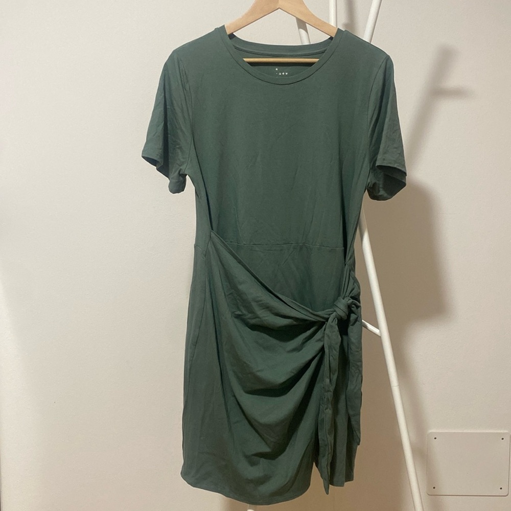 Flattering Olive Green Dress with Side Tie Waist Design